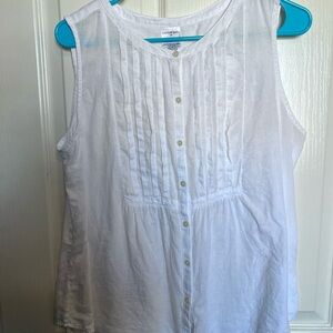 Lands' End 100% Linen White Button-Front Sleeveless Blouse